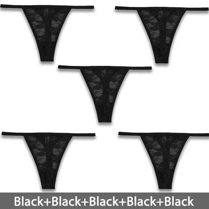 5PCS/Set Women's Underwear Lace Panties Floral Lingerie Woman Panties Sexy Thong G-String Female Pantys Perspective Intimates - A-1 Thread Vault