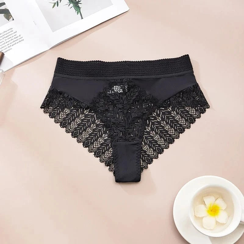 5pcs Solid Color Lace High Waist Sheer Triangle Panties Women's Underwear - A-1 Thread Vault