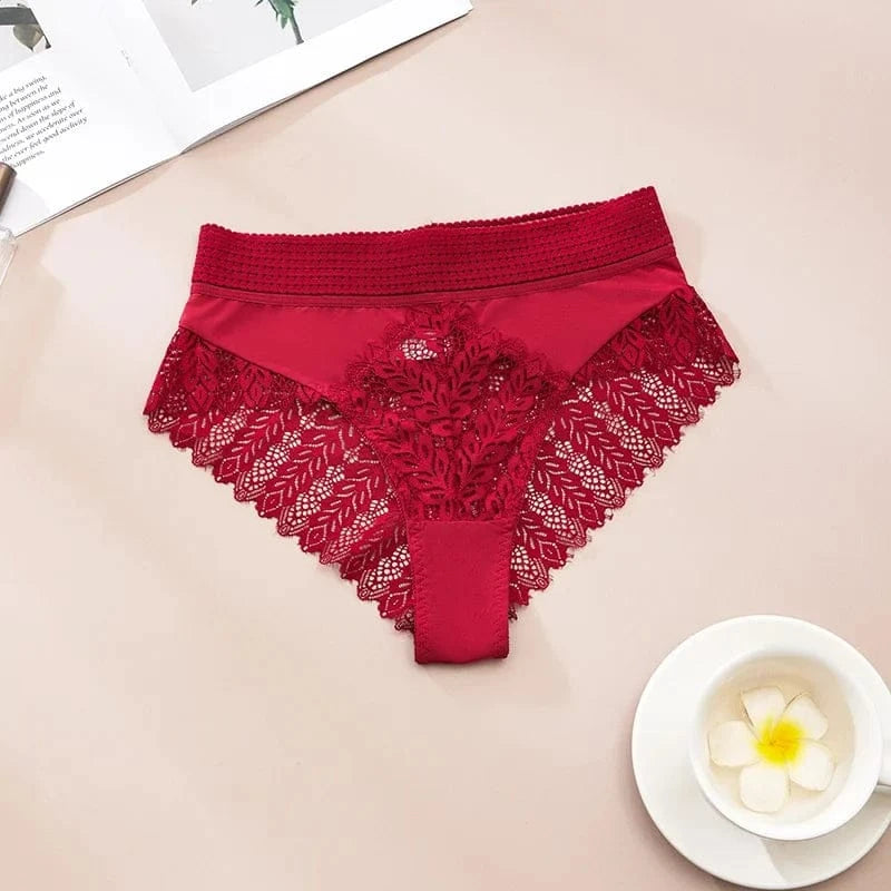 5pcs Solid Color Lace High Waist Sheer Triangle Panties Women's Underwear - A-1 Thread Vault