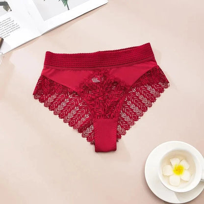 5pcs Solid Color Lace High Waist Sheer Triangle Panties Women's Underwear - A-1 Thread Vault