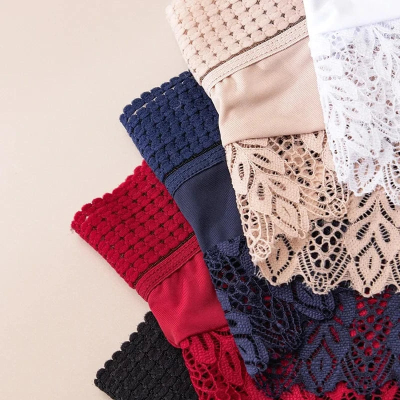 5pcs Solid Color Lace High Waist Sheer Triangle Panties Women's Underwear - A-1 Thread Vault