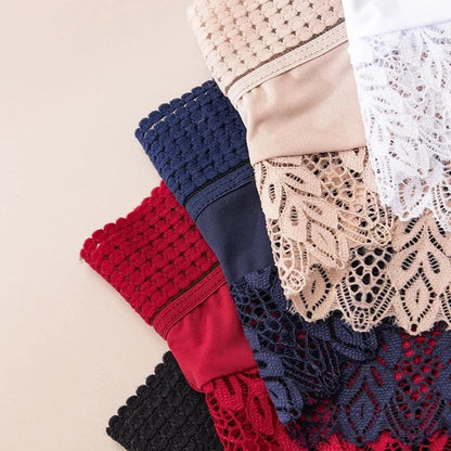 5pcs Solid Color Lace High Waist Sheer Triangle Panties Women's Underwear - A-1 Thread Vault