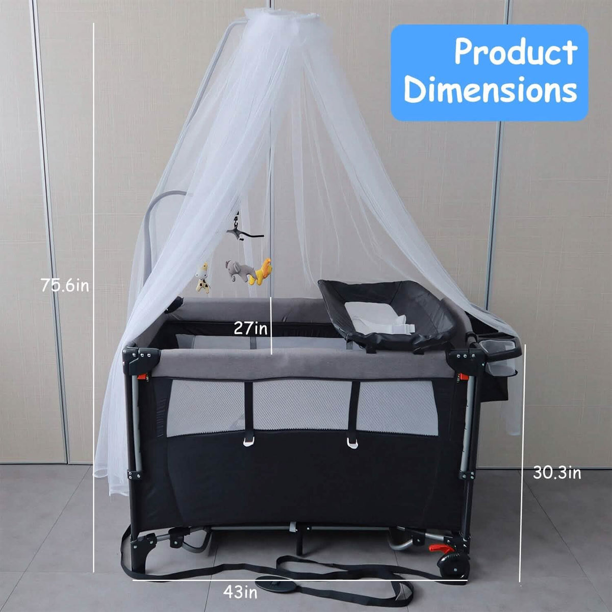 6-in-1 Foldable Baby Crib with Activity Center Diaper Changing Table - A-1 Thread Vault