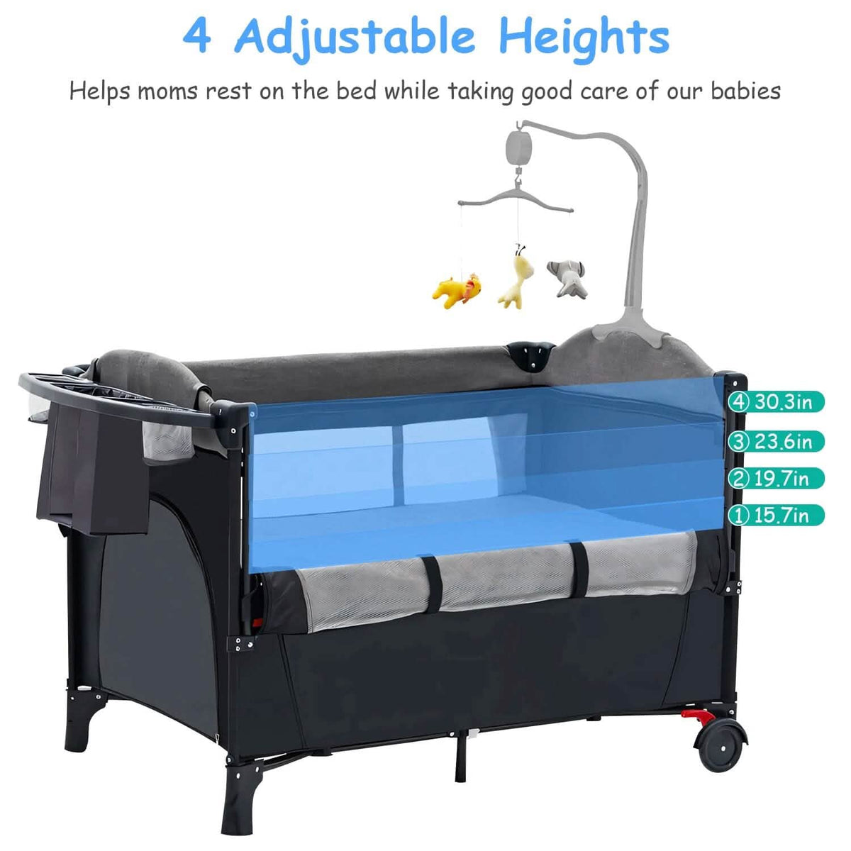 6-in-1 Foldable Baby Crib with Activity Center Diaper Changing Table - A-1 Thread Vault