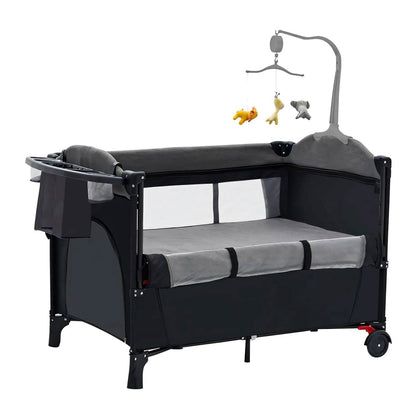 6-in-1 Foldable Baby Crib with Activity Center Diaper Changing Table - A-1 Thread Vault