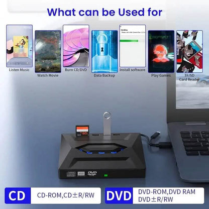 6-in-1 Portable USB 3.0 Ultra-Thin External DVD Recorder Drive - A-1 Thread Vault