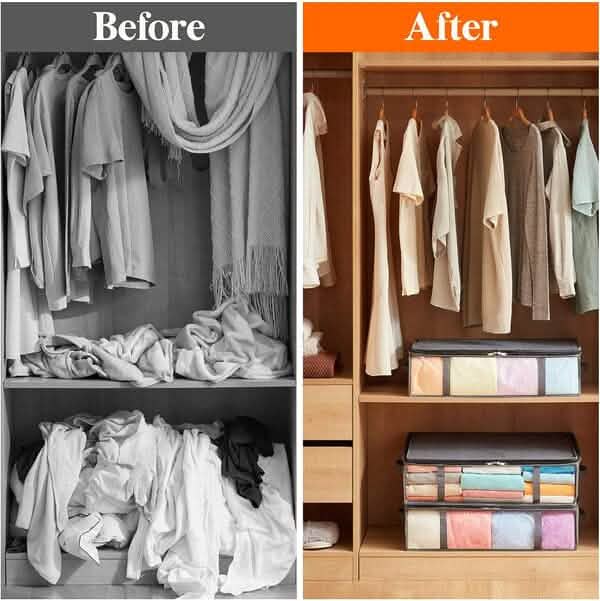 6-Pack: 40L Foldable Clothing Storage Bags with Front Clear Window - A-1 Thread Vault