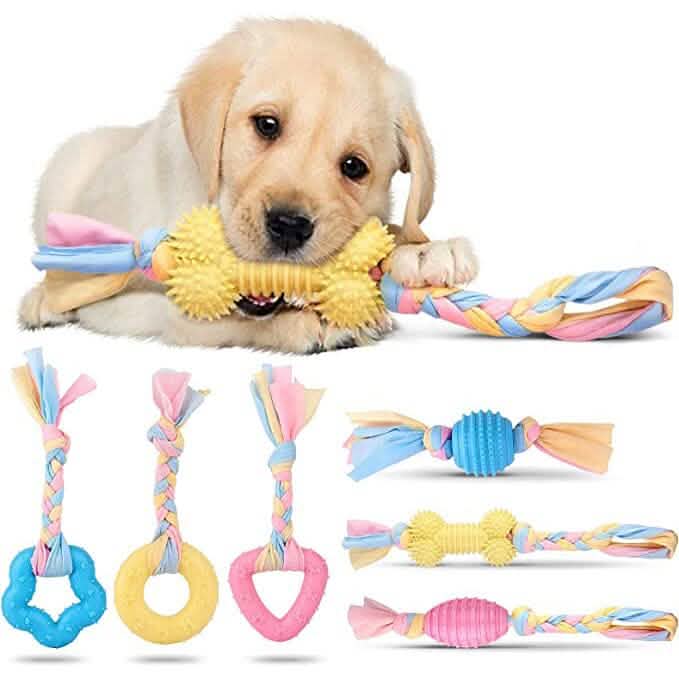 6-Pack: Puppy Teething Chew Toys with Interactive Ropes - A-1 Thread Vault