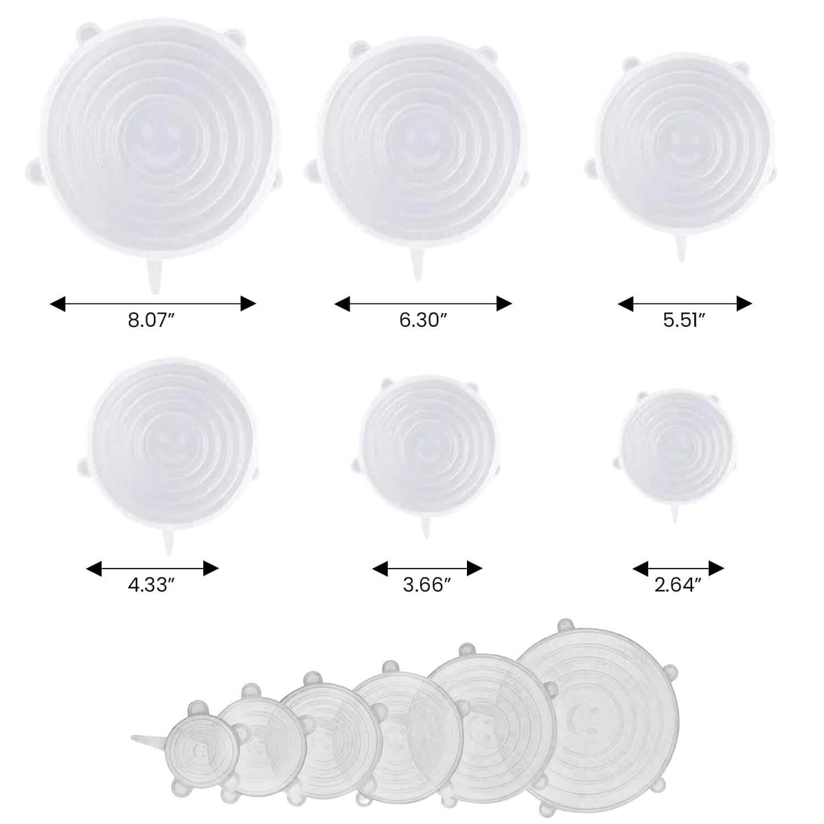 6-Pack: Reusable Silicone Stretch Container Lids Covers for Food Storage - Fit Most Containers - A-1 Thread Vault