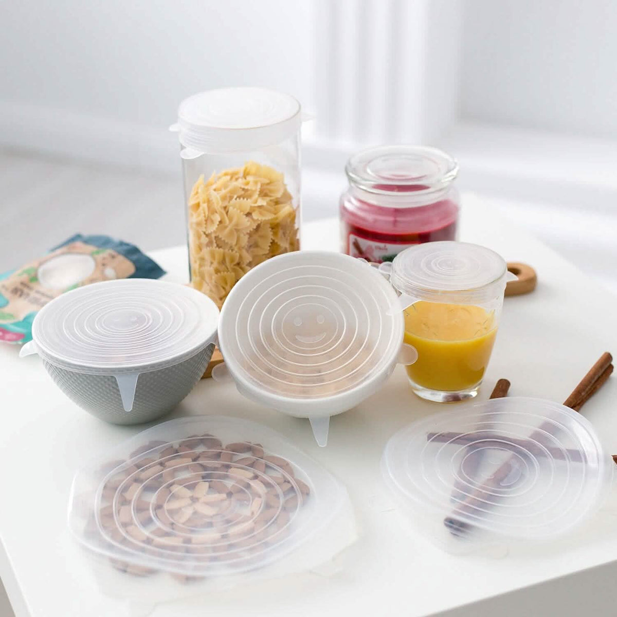 6-Pack: Reusable Silicone Stretch Container Lids Covers for Food Storage - Fit Most Containers - A-1 Thread Vault