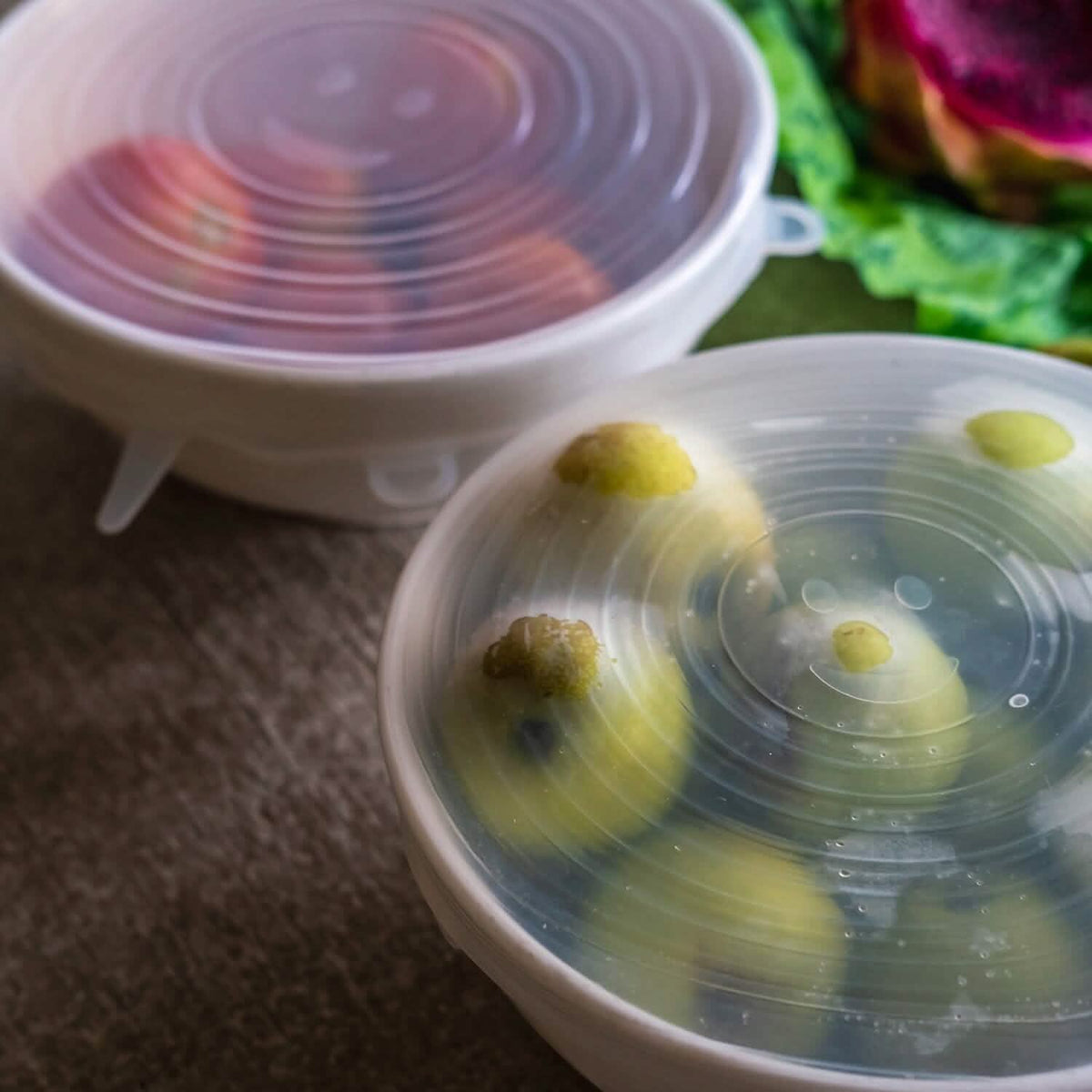 6-Pack: Reusable Silicone Stretch Container Lids Covers for Food Storage - Fit Most Containers - A-1 Thread Vault