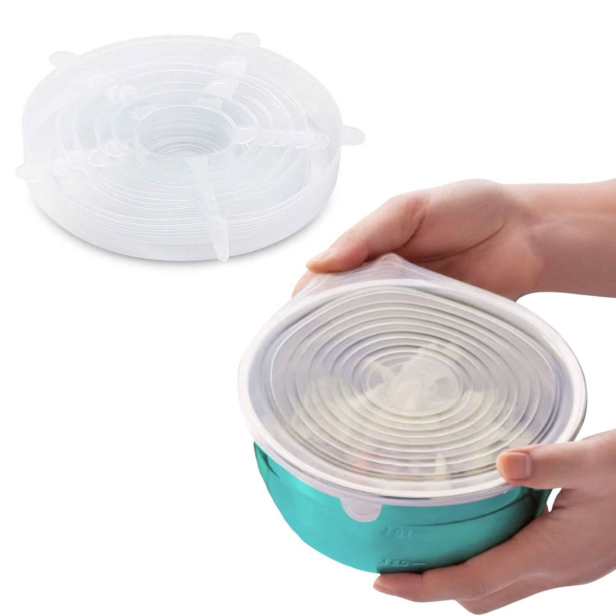 6-Pack: Reusable Silicone Stretch Container Lids Covers for Food Storage - Fit Most Containers - A-1 Thread Vault
