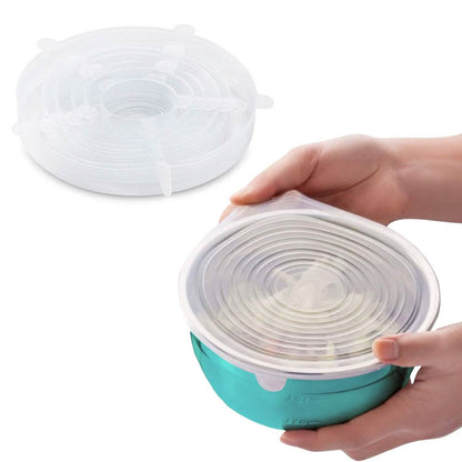 6-Pack: Reusable Silicone Stretch Container Lids Covers for Food Storage - Fit Most Containers - A-1 Thread Vault