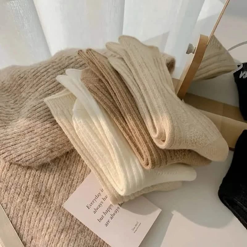 6-Pairs: Thick & Warm Cream Color Sock - A-1 Thread Vault