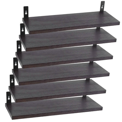 6-Piece Set: Wall Mounted Shelve Wood Storage Metal Bracket Display - A-1 Thread Vault