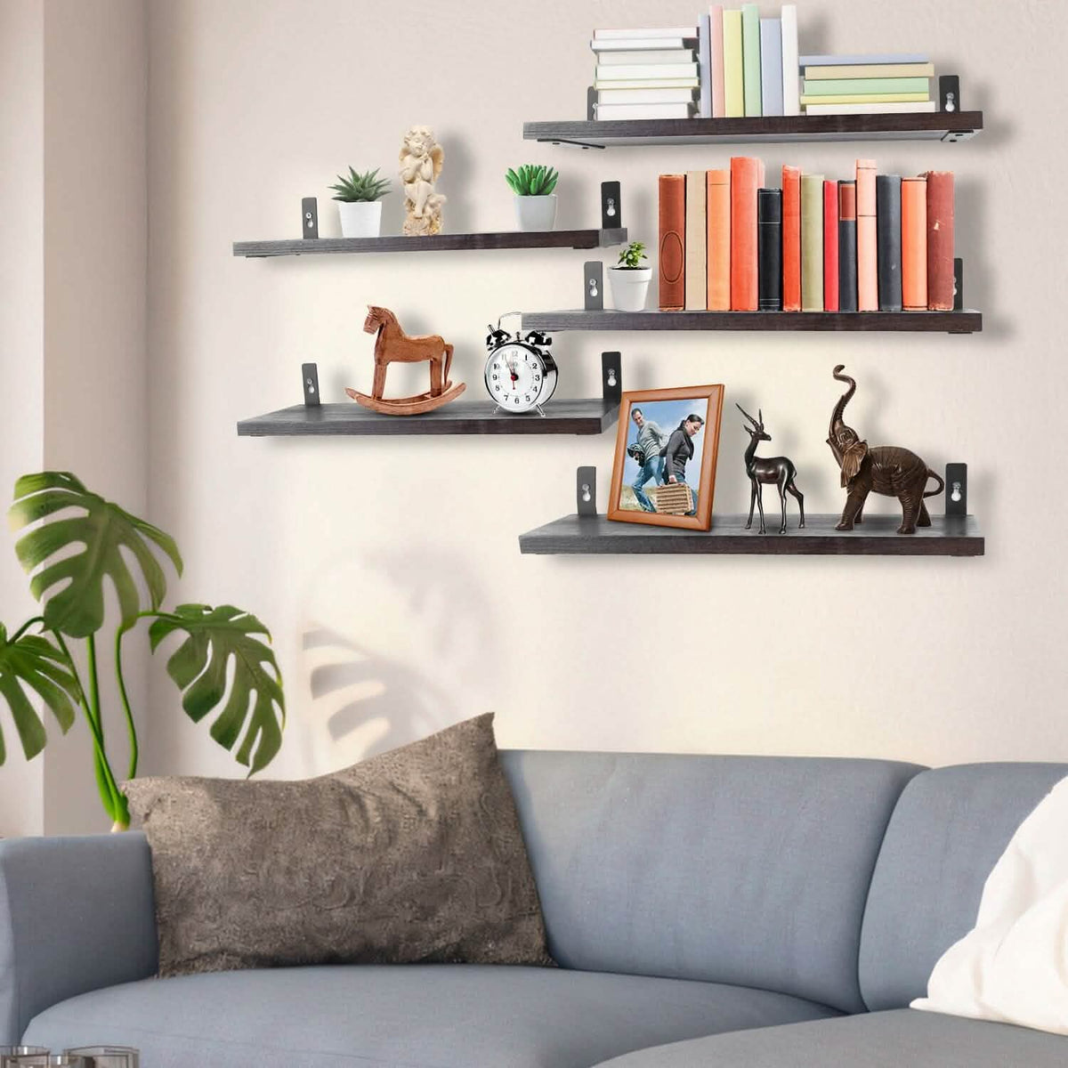 6-Piece Set: Wall Mounted Shelve Wood Storage Metal Bracket Display - A-1 Thread Vault