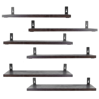 6-Piece Set: Wall Mounted Shelve Wood Storage Metal Bracket Display - A-1 Thread Vault