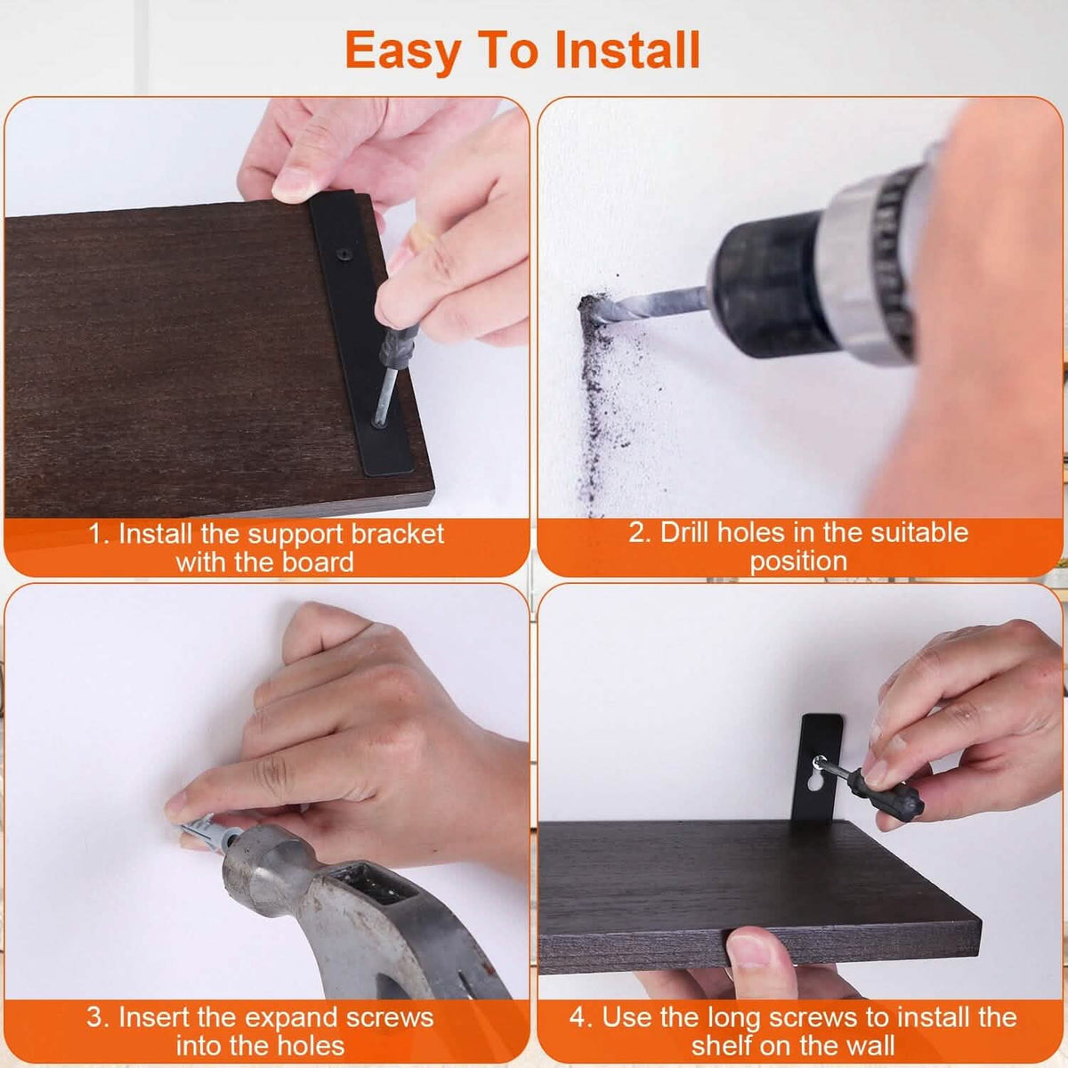 6-Piece Set: Wall Mounted Shelve Wood Storage Metal Bracket Display - A-1 Thread Vault