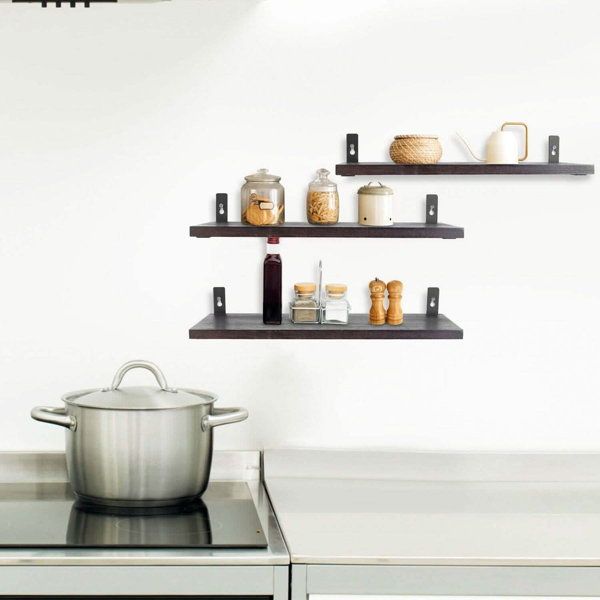 6-Piece Set: Wall Mounted Shelve Wood Storage Metal Bracket Display - A-1 Thread Vault