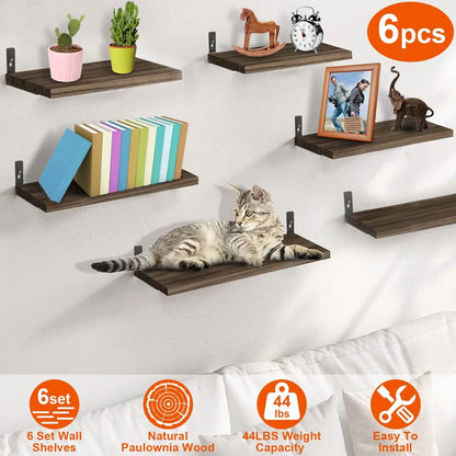 6-Piece Set: Wall Mounted Shelve Wood Storage Metal Bracket Display - A-1 Thread Vault