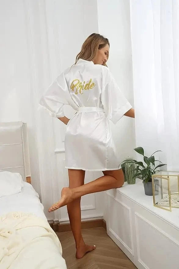 6 Pieces Bridal Shower Bathrobe Set for Bride and Bridesmaid Silky Robe Set Getting Ready Dressing Gown - A-1 Thread Vault