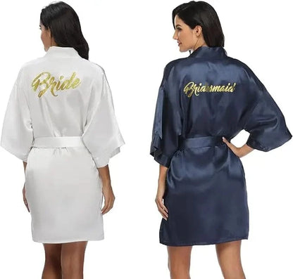 6 Pieces Bridal Shower Bathrobe Set for Bride and Bridesmaid Silky Robe Set Getting Ready Dressing Gown - A-1 Thread Vault