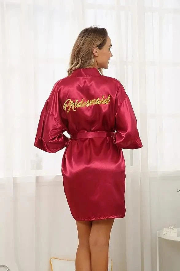 6 Pieces Bridal Shower Bathrobe Set for Bride and Bridesmaid Silky Robe Set Getting Ready Dressing Gown - A-1 Thread Vault