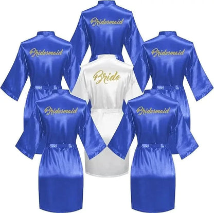 6 Pieces Bridal Shower Bathrobe Set for Bride and Bridesmaid Silky Robe Set Getting Ready Dressing Gown - A-1 Thread Vault