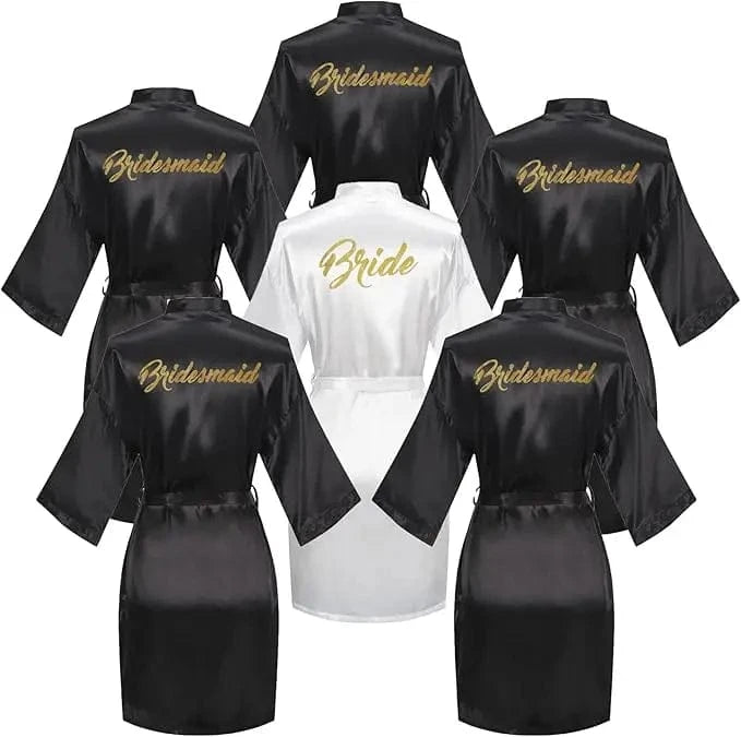 6 Pieces Bridal Shower Bathrobe Set for Bride and Bridesmaid Silky Robe Set Getting Ready Dressing Gown - A-1 Thread Vault