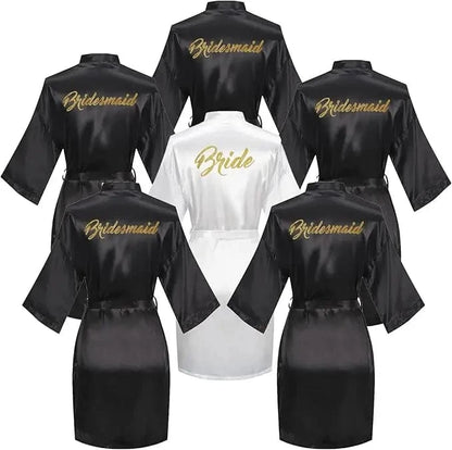 6 Pieces Bridal Shower Bathrobe Set for Bride and Bridesmaid Silky Robe Set Getting Ready Dressing Gown - A-1 Thread Vault