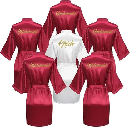 6 Pieces Bridal Shower Bathrobe Set for Bride and Bridesmaid Silky Robe Set Getting Ready Dressing Gown - A-1 Thread Vault