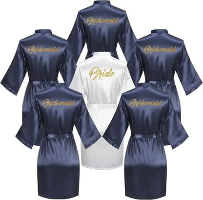 6 Pieces Bridal Shower Bathrobe Set for Bride and Bridesmaid Silky Robe Set Getting Ready Dressing Gown - A-1 Thread Vault