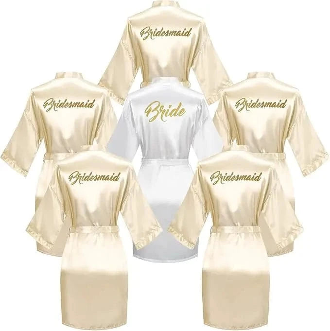 6 Pieces Bridal Shower Bathrobe Set for Bride and Bridesmaid Silky Robe Set Getting Ready Dressing Gown - A-1 Thread Vault