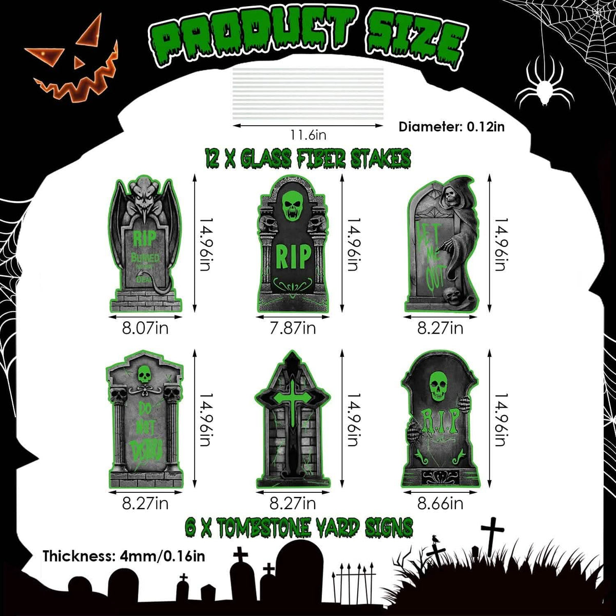 6-Pieces: Glow in the Dark Halloween Yard Sign Decorations with 12 Stakes - A-1 Thread Vault