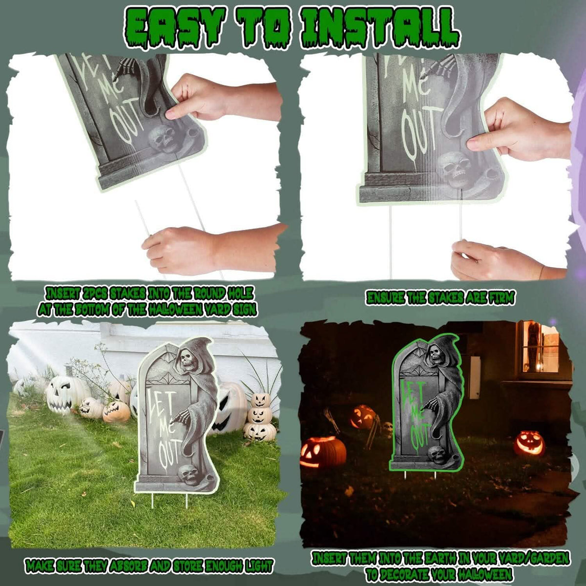 6-Pieces: Glow in the Dark Halloween Yard Sign Decorations with 12 Stakes - A-1 Thread Vault