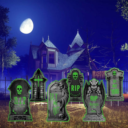 6-Pieces: Glow in the Dark Halloween Yard Sign Decorations with 12 Stakes - A-1 Thread Vault
