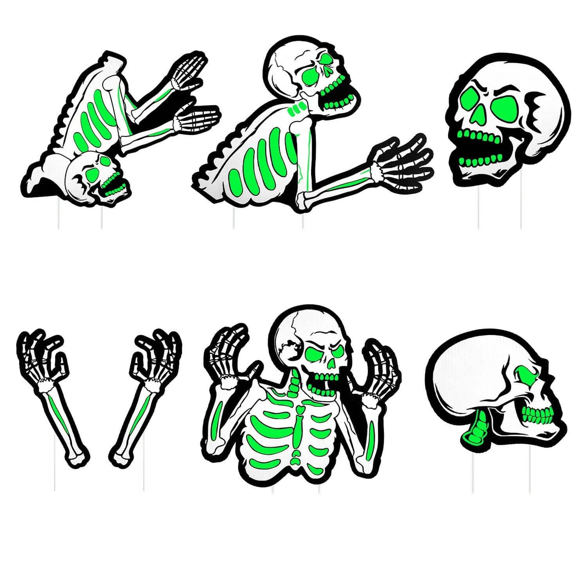 6-Pieces: Glow in the Dark Halloween Yard Sign Decorations with 12 Stakes - A-1 Thread Vault