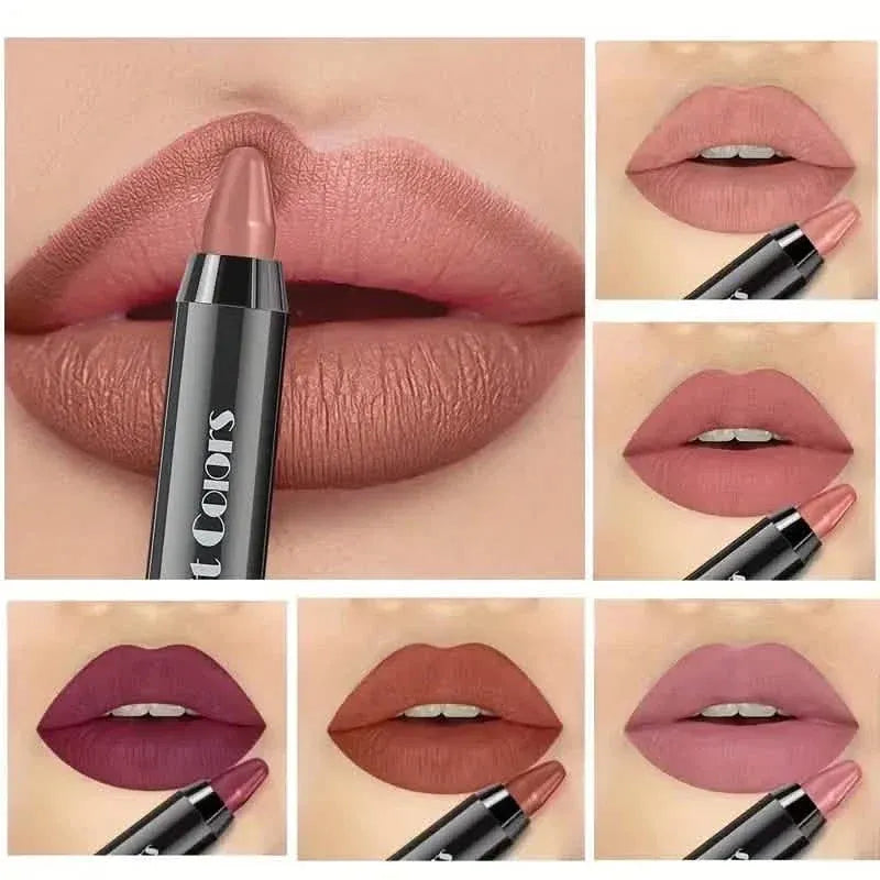 6-Pieces: Matte Crayon Lipstick, Easy Coloring Durable Moisturizing Lipliner - A-1 Thread Vault