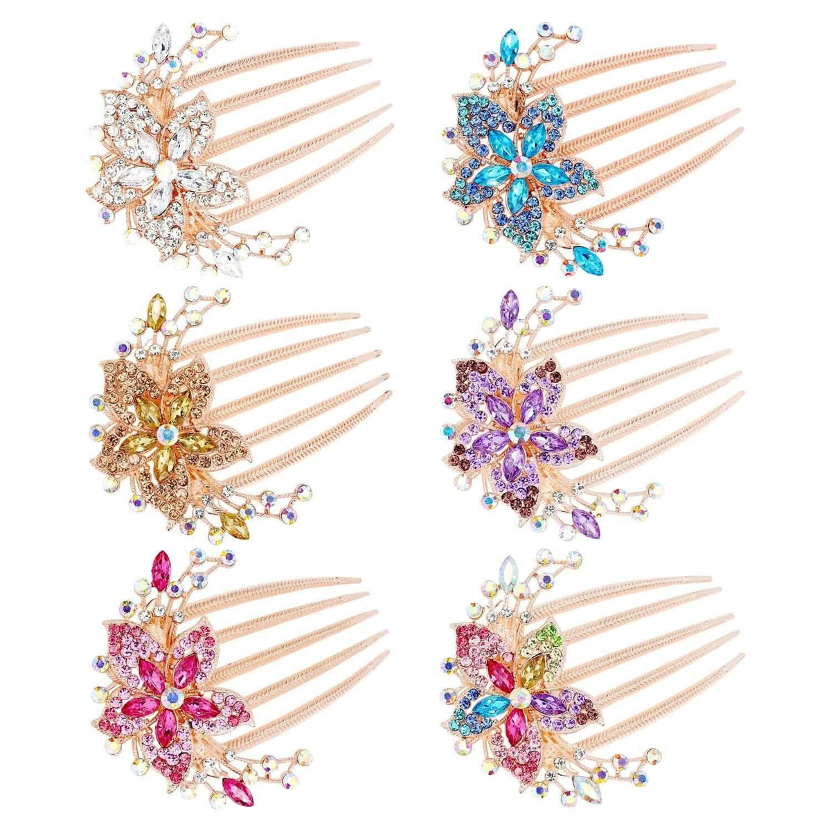 6-Pieces: Rhinestone Encrusted Hairpin Barrette Accessory - A-1 Thread Vault