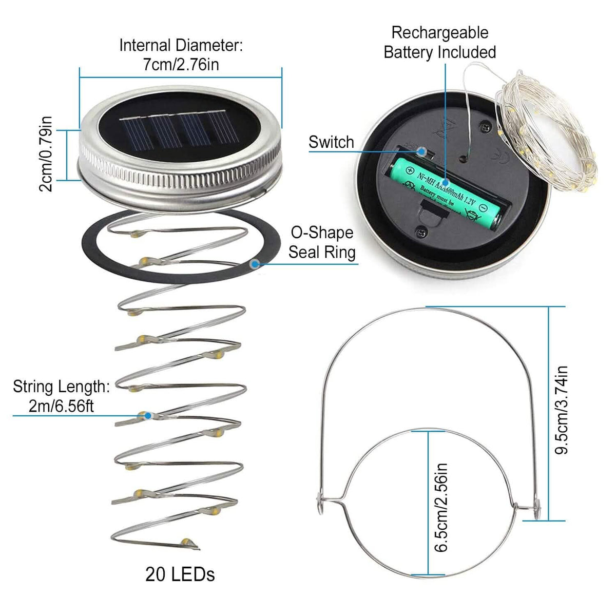 6-Pieces: Solar Powered Mason Jar Lid Lights 20 LEDs - A-1 Thread Vault