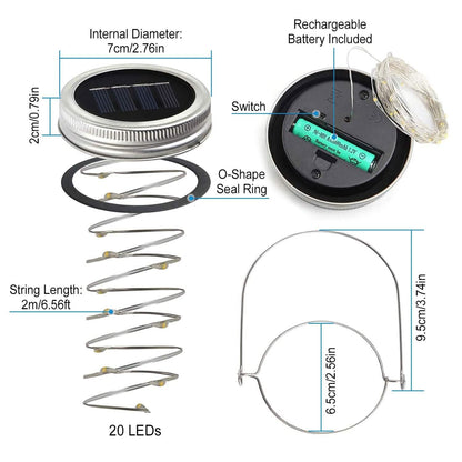 6-Pieces: Solar Powered Mason Jar Lid Lights 20 LEDs - A-1 Thread Vault