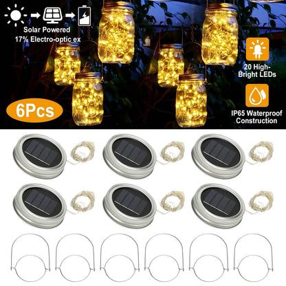 6-Pieces: Solar Powered Mason Jar Lid Lights 20 LEDs - A-1 Thread Vault