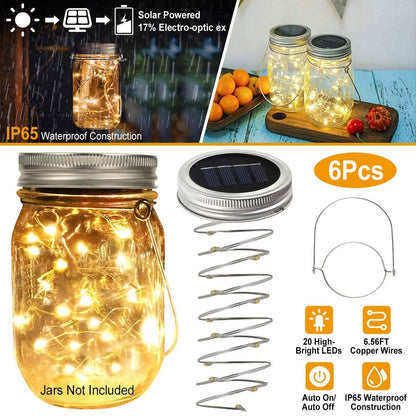 6-Pieces: Solar Powered Mason Jar Lid Lights 20 LEDs - A-1 Thread Vault