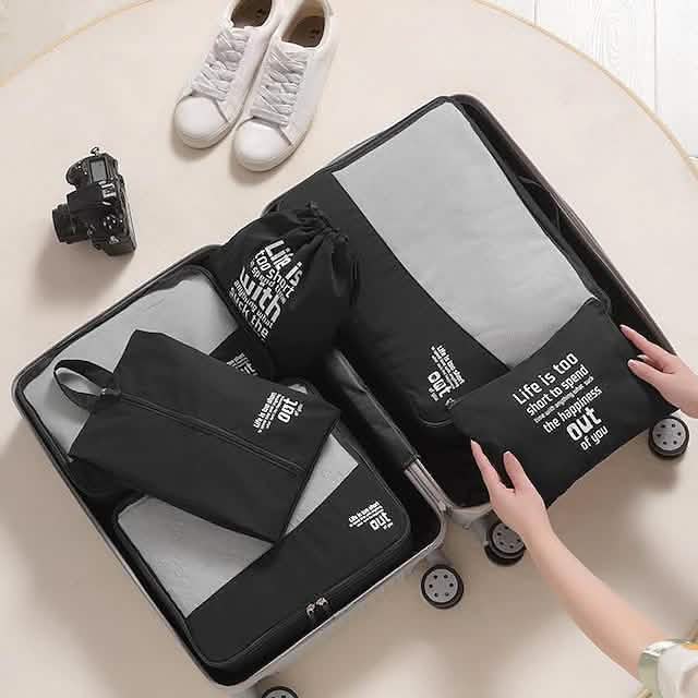 6-Pieces: Travel Luggage Organizers Set Packing Cubes with Shoe Bag Cosmetics Accessories - A-1 Thread Vault