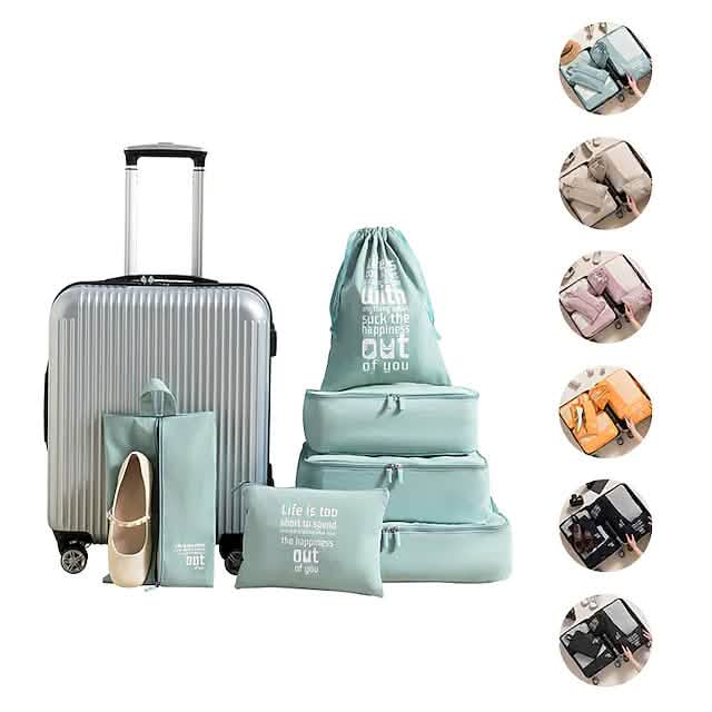 6-Pieces: Travel Luggage Organizers Set Packing Cubes with Shoe Bag Cosmetics Accessories - A-1 Thread Vault