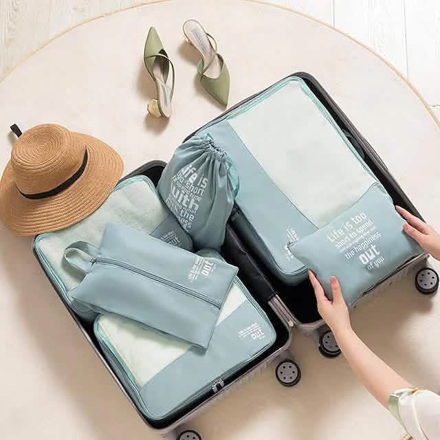 6-Pieces: Travel Luggage Organizers Set Packing Cubes with Shoe Bag Cosmetics Accessories - A-1 Thread Vault