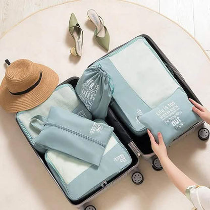6-Pieces: Travel Luggage Organizers Set Packing Cubes with Shoe Bag Cosmetics Accessories - A-1 Thread Vault