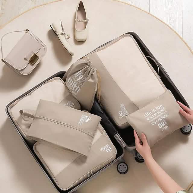 6-Pieces: Travel Luggage Organizers Set Packing Cubes with Shoe Bag Cosmetics Accessories - A-1 Thread Vault