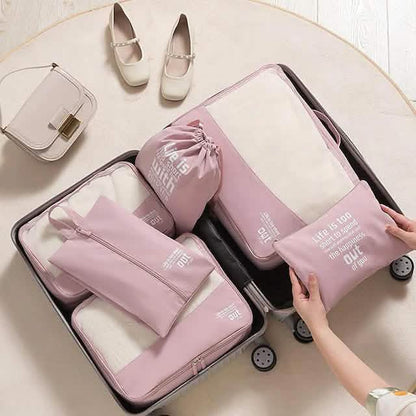 6-Pieces: Travel Luggage Organizers Set Packing Cubes with Shoe Bag Cosmetics Accessories - A-1 Thread Vault