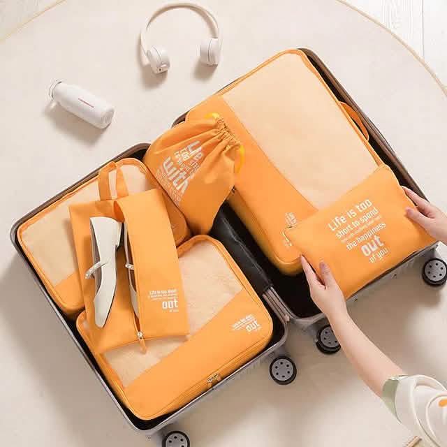 6-Pieces: Travel Luggage Organizers Set Packing Cubes with Shoe Bag Cosmetics Accessories - A-1 Thread Vault